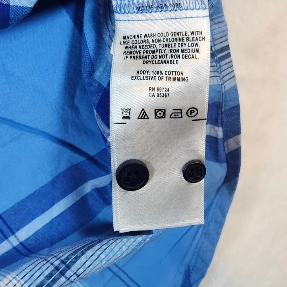 Columbia Button Front Shirt Mens XXL Blue Excellent Plaid AM9132 Short‎ Sleeve